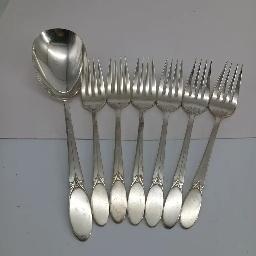 7X SF Rogers Bros SYLVIA International SilverPlate Serving Spoon Salad Forks